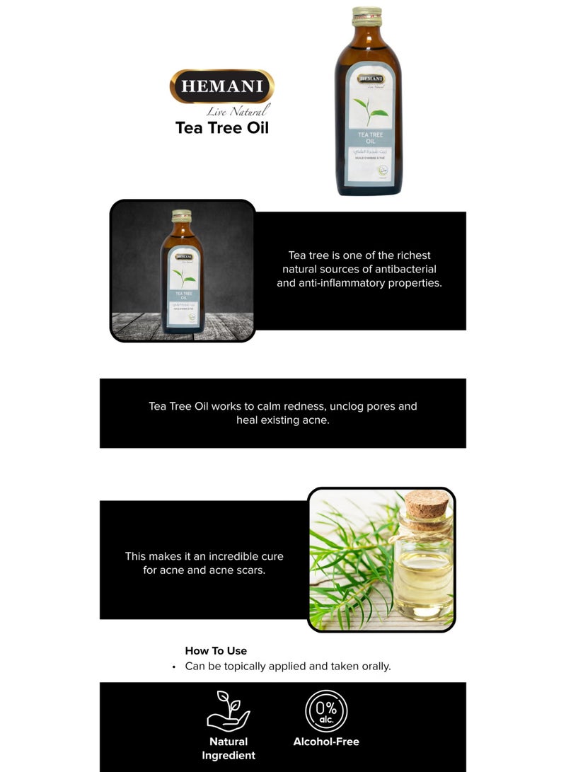 HEMANI Tea Tree Oil 150 ml | Herbal Essential Oil for Hair, Skin & Scalp Care | Aromatic Oil in Amber Glass Bottle - Image 2